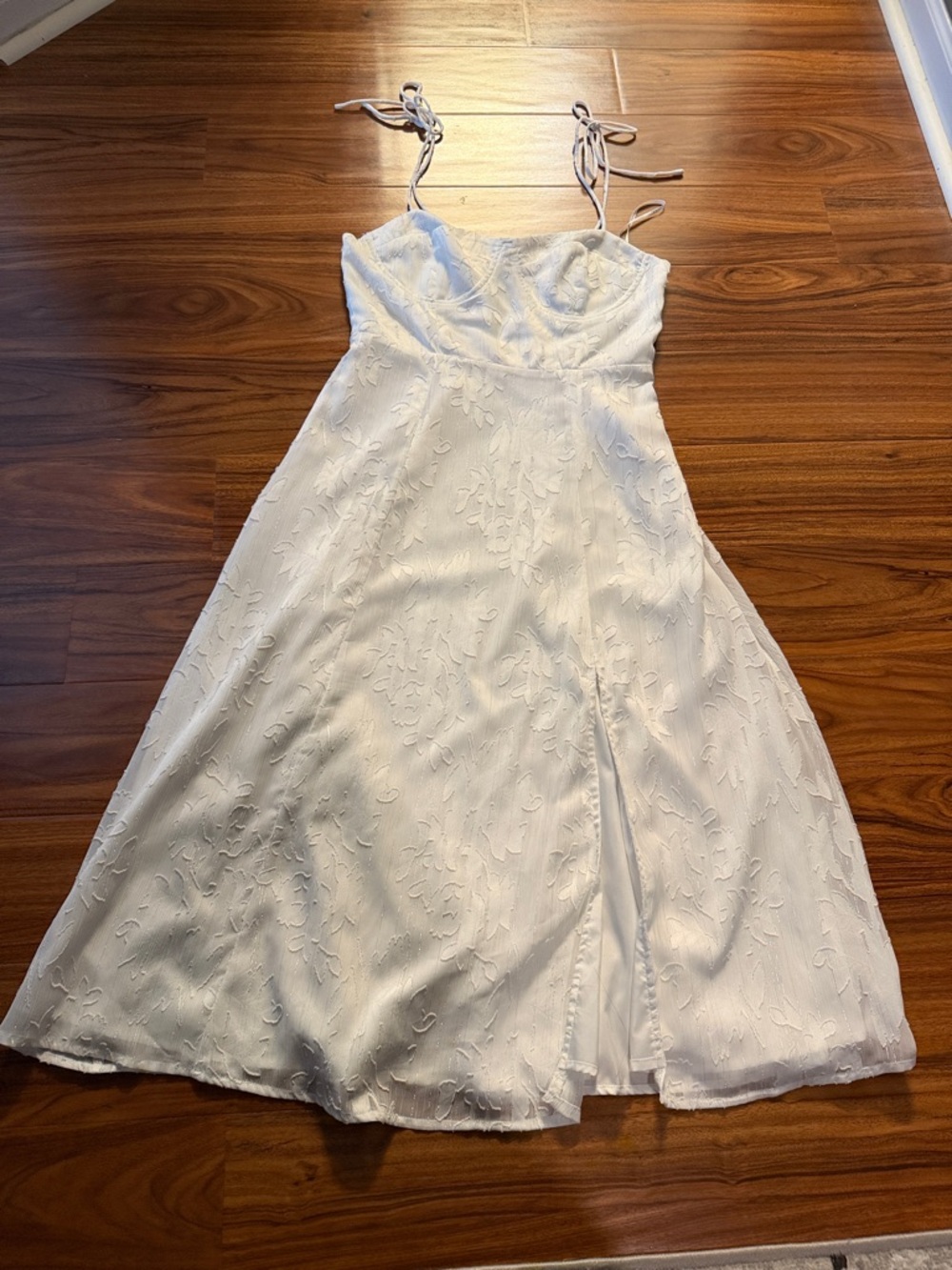 Lulu's White Smocked Tie-Strap Midi Dress